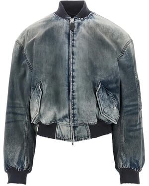 Balenciaga Faded-Effect Denim Bomber Jacket - Blue