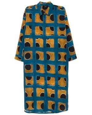 Yavi Tiara Geometric-Pattern Midi Dress - Blue