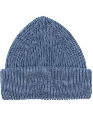 Lanvin Ribbed-Logo Beanie Hat - Blue
