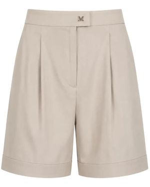 Max Mara Logo-Plaque Pleated Shorts - White
