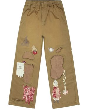 Samuel Zelig アップリケ ワイドパンツ - ナチュラル