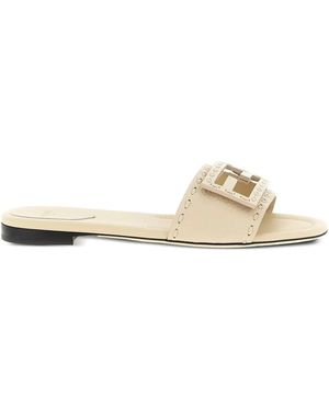 Fendi Macro-Stitched Baguette Slides - Natural