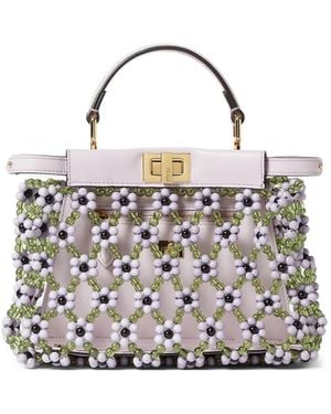 Fendi Peekaboo Mini Leather And Beaded Bag - White