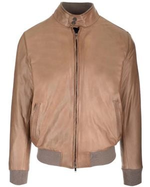 Al Duca d'Aosta Padded Zip-Up Leather Jacket - Brown