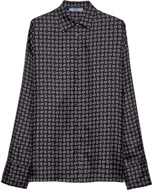 Prada Printed Twill Silk Shirt - Black