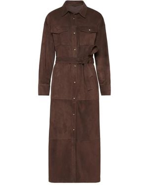 Brunello Cucinelli Belted Suede Shirt Dress - Brown