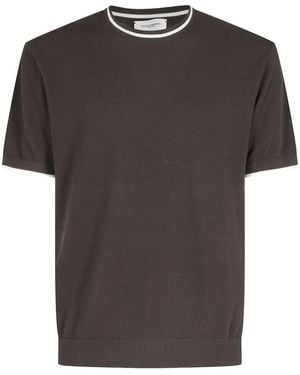 Paolo Pecora Stripe-Trim Short-Sleeve Jumper - Black