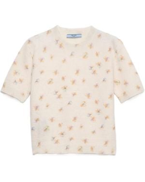 Prada T-Shirt mit Blumenmuster - Natur