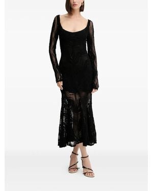 Charo Ruiz Long-Sleeve Lace Evening Dress - Black