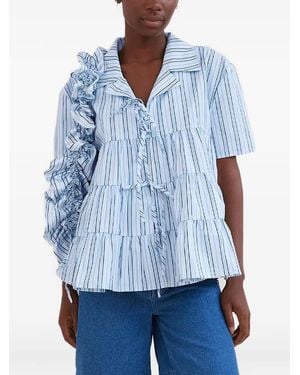 OperaSPORT Ruffled Striped Shirt - Blue