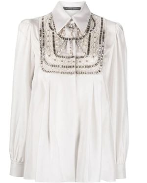 Alberta Ferretti Rhinestone-Embellished Silk Shirt - White