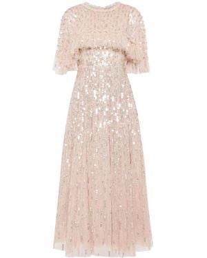 Needle & Thread Paillettenrobe im Cape-Stil - Natur
