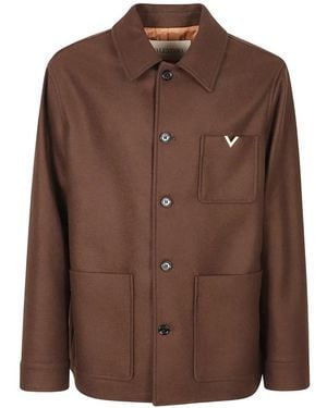 Valentino Garavani Wool Jacket With Vgold - Brown