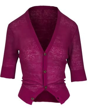 R13 Short-Sleeve V-Neck Cardigan - Purple