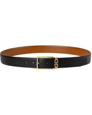 Ferragamo Gancini Grained-Leather Belt - White