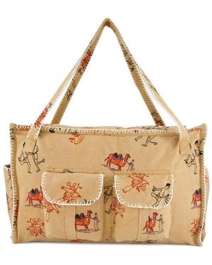 BAZISZT Lavie Printed Pocket Tote Bag - Natural