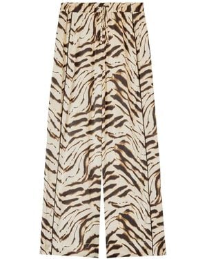 Ganni Zebra-Print Satin Pants - White