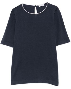 Brunello Cucinelli Monili-Trim Cashmere Top - Blue