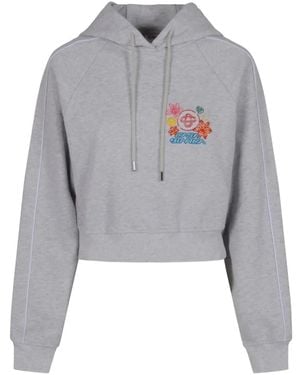 CASABLANCA Embroidered-Detail Cropped Cotton Hoodie - Gray