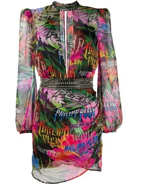 Philipp Plein Jungle Rock Long-Sleeve Dress - Multicolour