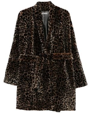 Nour Hammour Cappotto Raquel Leopardato Con Cintura - Nero