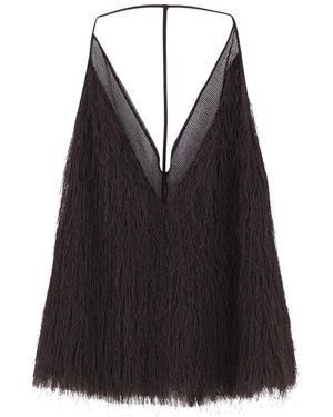 Alysi Fringed V-Neck Top - Black
