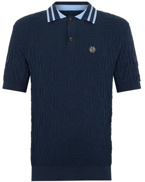Philipp Plein Knitted Polo T-Shirt Jacquard Monogram - Blue