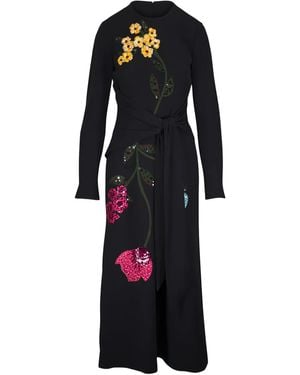 Lela Rose Abito Midi Con Ricamo A Fiori - Nero