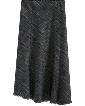 B+ AB Checked Frayed-Hem Asymmetric Skirt - Black