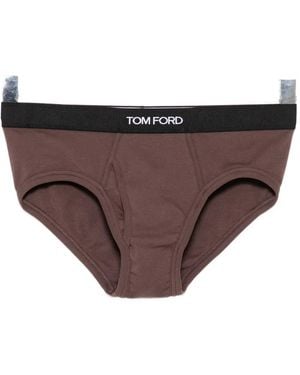 Tom Ford Logo-Waistband Briefs - Brown