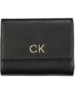 Calvin Klein Monogram-Plaque Trifold Wallet - Black