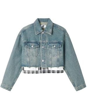Izzue Frayed-Check Denim Jacket - Blue