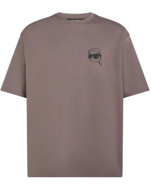 Karl Lagerfeld Embroidered-Logo T-Shirt - Gray
