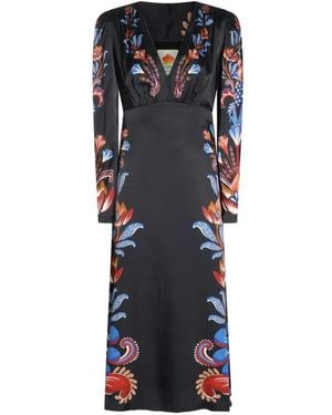 FARM Rio Energy Floral Puff-Sleeve Midi Dress - Black