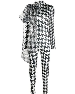 Atu Body Couture Luna Houndstooth-Print Jumpsuit - White