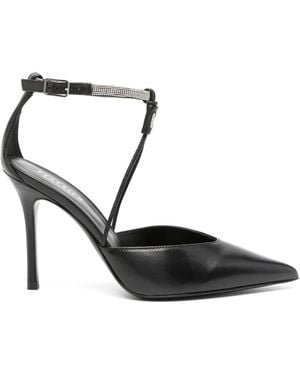 Peserico Rhinestone-Embellished Leather Court Shoes - Black