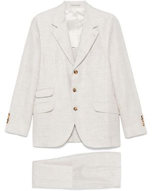 Brunello Cucinelli Single-Breast Checked Suit - White