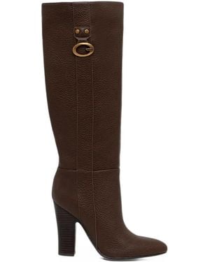 Guess Bottines À Effet Grainé Et Plaque Logo - Brown