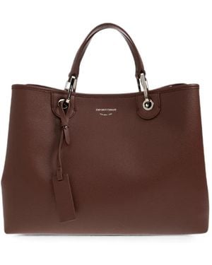 Emporio Armani Logo-Print Grained-Effect Tote Bag - Brown