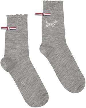 Thom Browne Hector-Detail Stripe Trim Socks - Grey