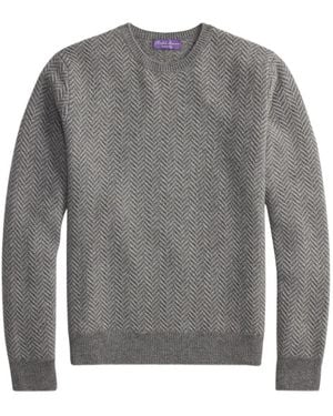 Ralph Lauren Herringbone-Pattern Crew-Neck Jumper - Grey