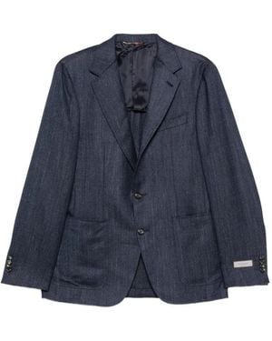 Canali Blazer Met Visgraat-Patroon En Gekerfde Revers - Blauw