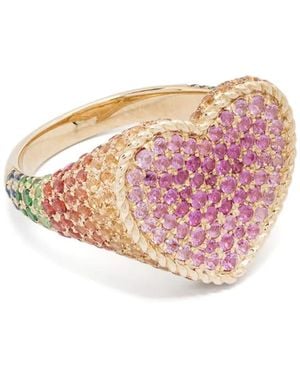 Yvonne Léon 9Kt Geelgouden Heart Zegelring Met Diamant - Roze