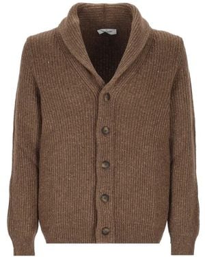 Gran Sasso Ribbed Shawl-Collar Cardigan - Brown