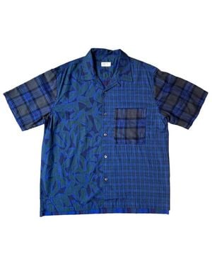 Universal Works Leaf-Print Plaid Shirt - Blue