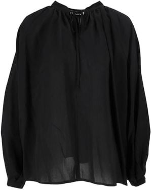 ELEH Tie-Neck Gathered Blouse - Black