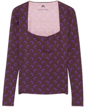 Marine Serre Moon-Print Square-Neck Top - Purple