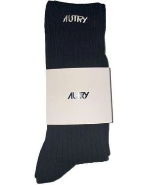 Autry Embroidered Cotton Socks - Blue