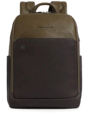 Piquadro Leather Laptop Backpack - Black