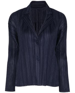 Pleats Please Issey Miyake Pleated Notch-Lapel Jacket - Blue